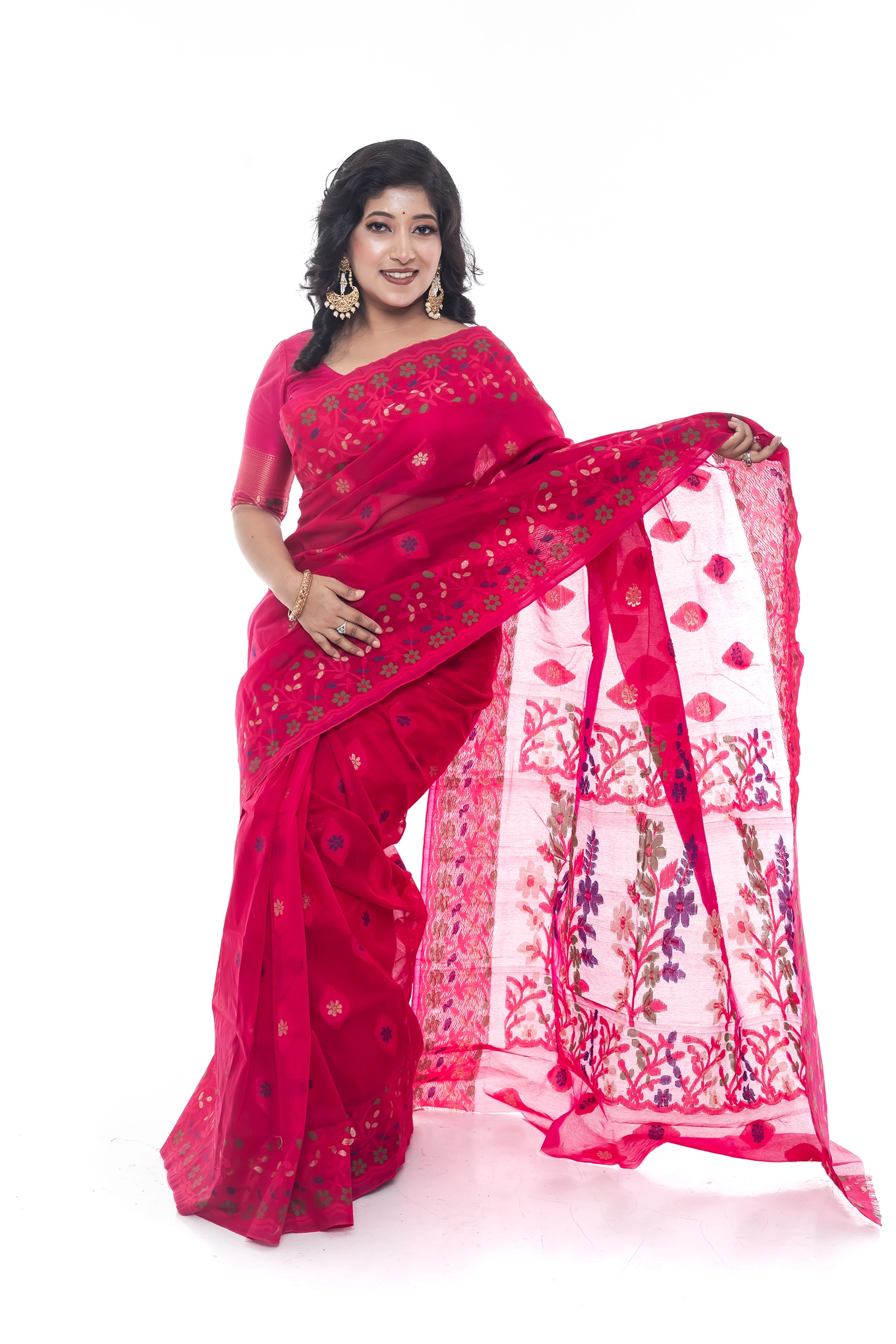 Enchanting Half-Silk Saree in Radiant Red